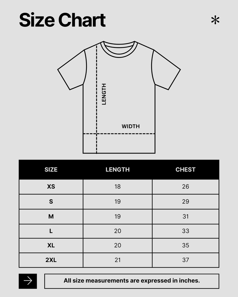 Too Pretty Baby Tee size chart