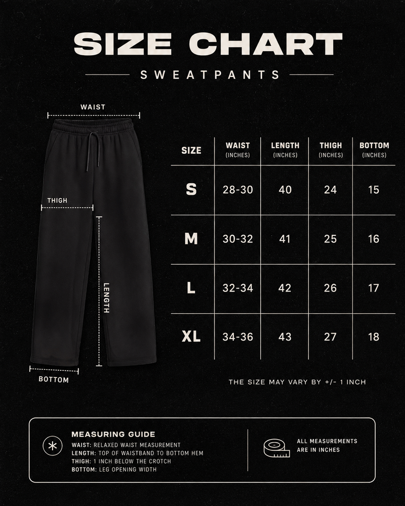 Signature Script Sweatpants Black size chart