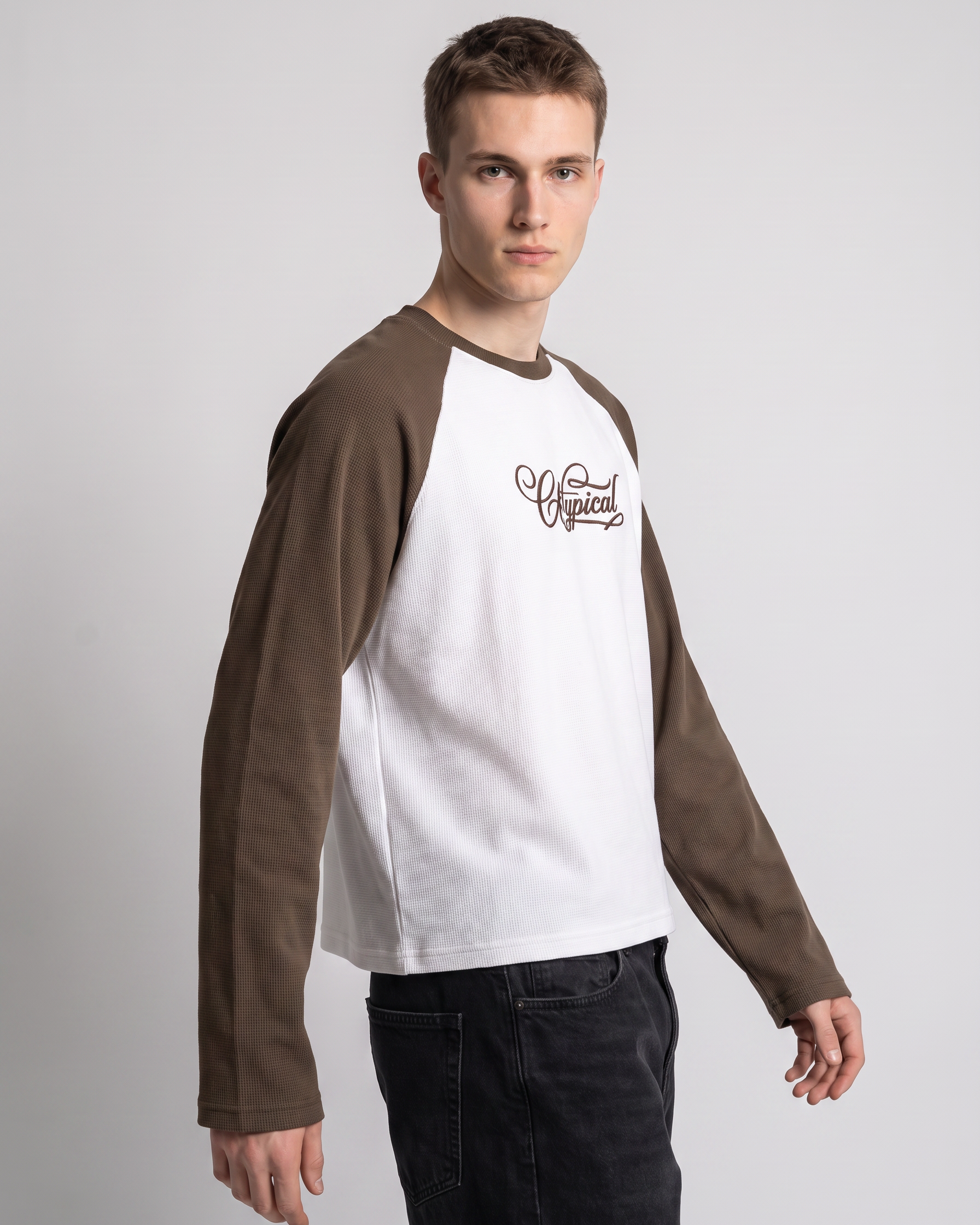 Raglan Waffle Sleeves Brown