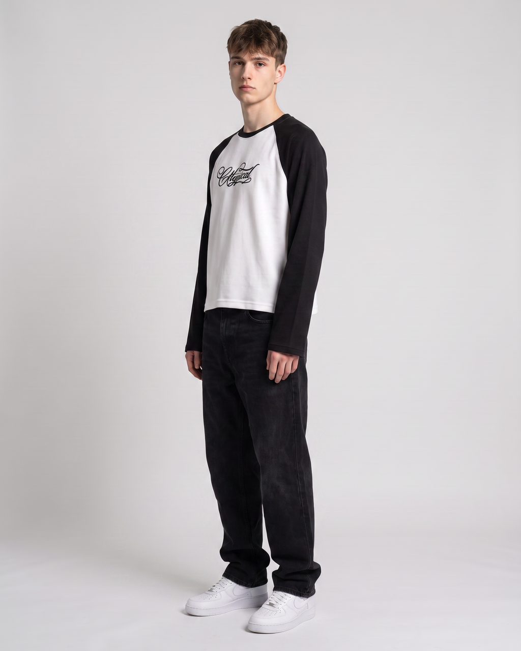 Raglan Waffle Sleeves Black